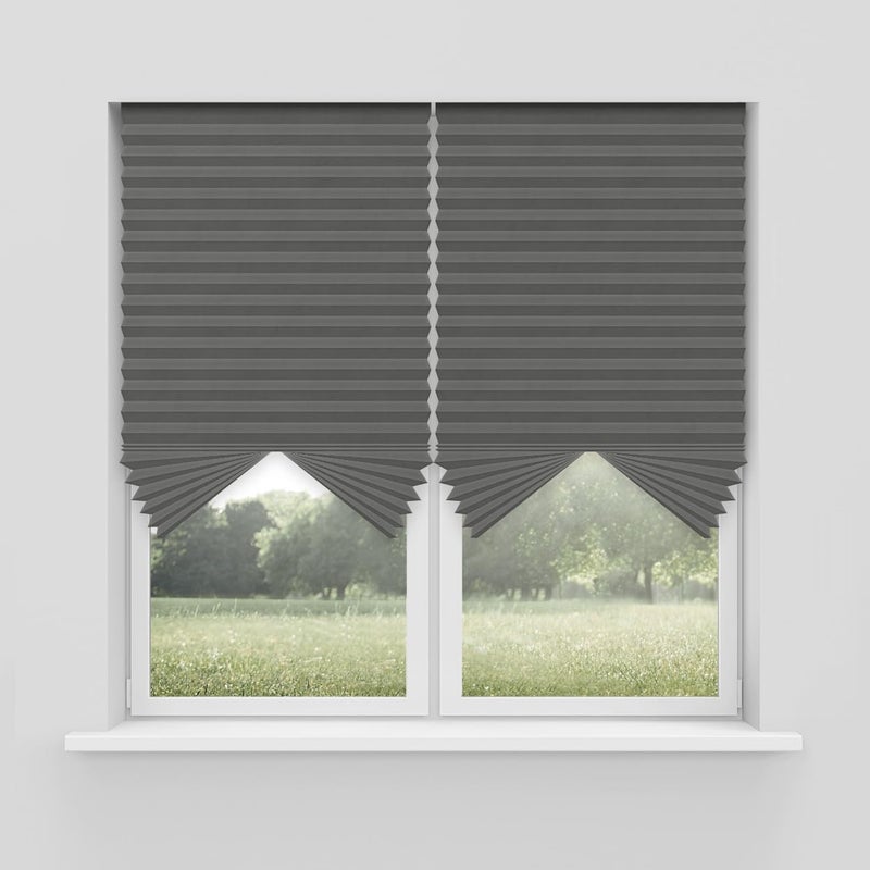 Foiresoft No Tools Pleated Fabric Shades, Temporary Window Blinds, No Drilling Self Adhesive Blinds, Easy to Cut and Install, Trim at Home, Cordless Duo Tone Blackout Grey, 48in X 72in, 1Pack - Image 1